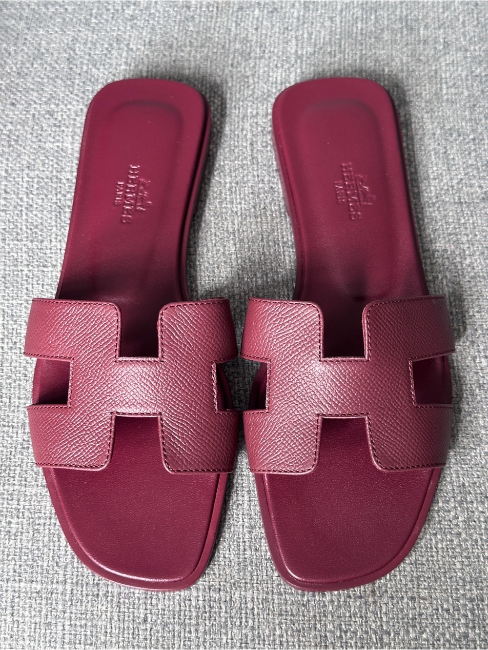 HERMES ORAN SANDALS ROUGE H EPSOM LEATHER FLIP FLOPS SHOES FLAT SLIDES size 39